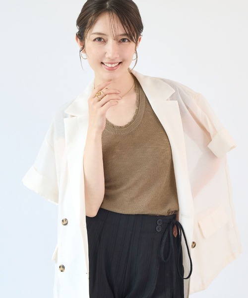 Futier land（フューティアランド）の「透かし編みサマーニットトップス（Tシャツ/カットソー・レディース・ライトブルー/ネイビー/ブラウン/オフホワイト・FREE）」の17枚目の写真