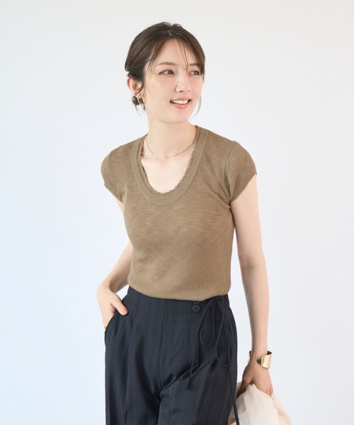 Futier land（フューティアランド）の「透かし編みサマーニットトップス（Tシャツ/カットソー・レディース・ライトブルー/ネイビー/ブラウン/オフホワイト・FREE）」の20枚目の写真