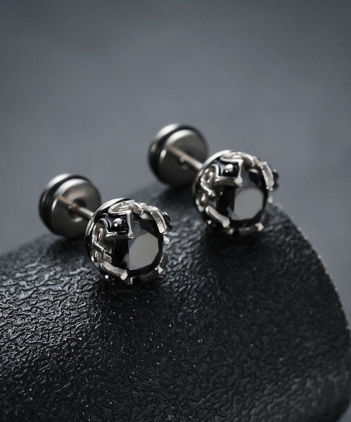 MASHIRO】ワンポイントアクリルストーンデザインペアピアス ユニ