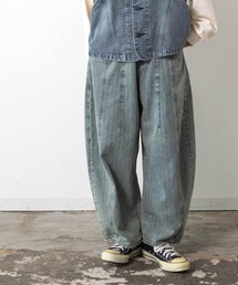 R4481 ワイドコクーンのヘリンボーンデニムパンツ