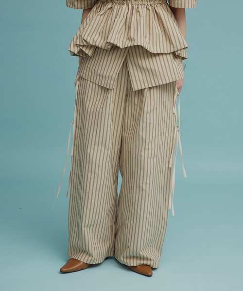 W:Huku(フーク)の「【W:Huku / ブロードストライプ】サイド リボン パンツ / Broad Stripe Side Ribbon Pants(その他パンツ・レディース・ブラック/ブラウン/ブルー/ベージュ・FREE)」の5枚目の写真