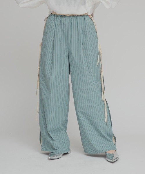 W:Huku(フーク)の「【W:Huku / ブロードストライプ】サイド リボン パンツ / Broad Stripe Side Ribbon Pants(その他パンツ・レディース・ブラック/ブラウン/ブルー/ベージュ・FREE)」の6枚目の写真