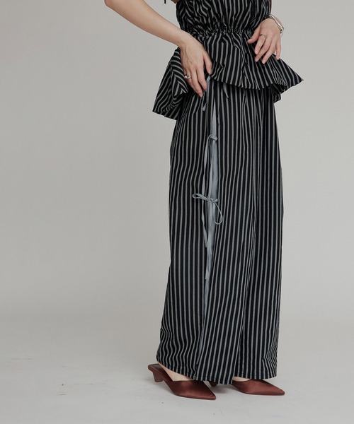 W:Huku(フーク)の「【W:Huku / ブロードストライプ】サイド リボン パンツ / Broad Stripe Side Ribbon Pants(その他パンツ・レディース・ブラック/ブラウン/ブルー/ベージュ・FREE)」の7枚目の写真