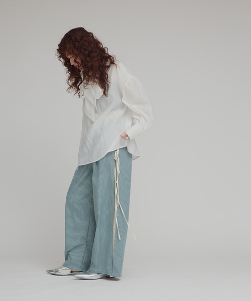 W:Huku(フーク)の「【W:Huku / ブロードストライプ】サイド リボン パンツ / Broad Stripe Side Ribbon Pants(その他パンツ・レディース・ブラック/ブラウン/ブルー/ベージュ・FREE)」の8枚目の写真