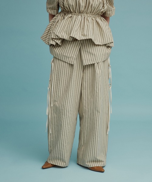 W:Huku(フーク)の「【W:Huku / ブロードストライプ】サイド リボン パンツ / Broad Stripe Side Ribbon Pants(その他パンツ・レディース・ブラック/ブラウン/ブルー/ベージュ・FREE)」の9枚目の写真
