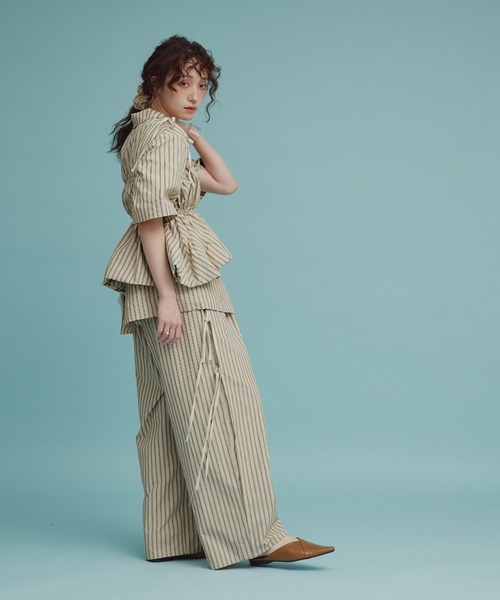 W:Huku(フーク)の「【W:Huku / ブロードストライプ】サイド リボン パンツ / Broad Stripe Side Ribbon Pants(その他パンツ・レディース・ブラック/ブラウン/ブルー/ベージュ・FREE)」の12枚目の写真