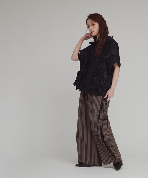 W:Huku(フーク)の「【W:Huku / ブロードストライプ】サイド リボン パンツ / Broad Stripe Side Ribbon Pants(その他パンツ・レディース・ブラック/ブラウン/ブルー/ベージュ・FREE)」の16枚目の写真