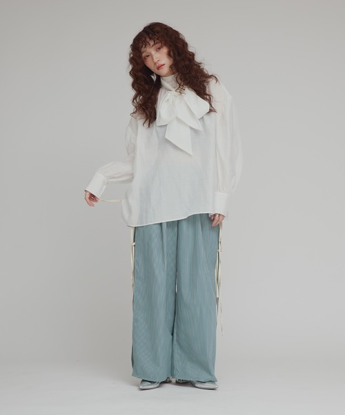 W:Huku(フーク)の「【W:Huku / ブロードストライプ】サイド リボン パンツ / Broad Stripe Side Ribbon Pants(その他パンツ・レディース・ブラック/ブラウン/ブルー/ベージュ・FREE)」の18枚目の写真