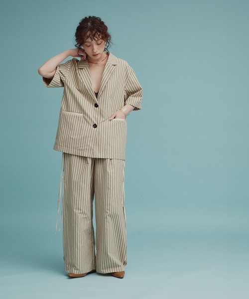 W:Huku(フーク)の「【W:Huku / ブロードストライプ】サイド リボン パンツ / Broad Stripe Side Ribbon Pants(その他パンツ・レディース・ブラック/ブラウン/ブルー/ベージュ・FREE)」の19枚目の写真