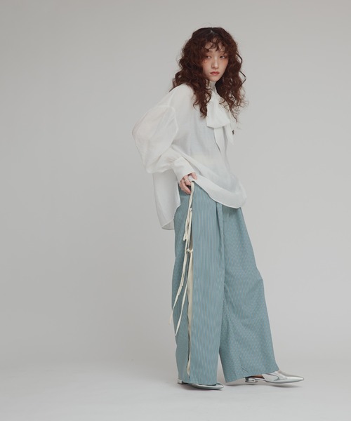 W:Huku(フーク)の「【W:Huku / ブロードストライプ】サイド リボン パンツ / Broad Stripe Side Ribbon Pants(その他パンツ・レディース・ブラック/ブラウン/ブルー/ベージュ・FREE)」の21枚目の写真