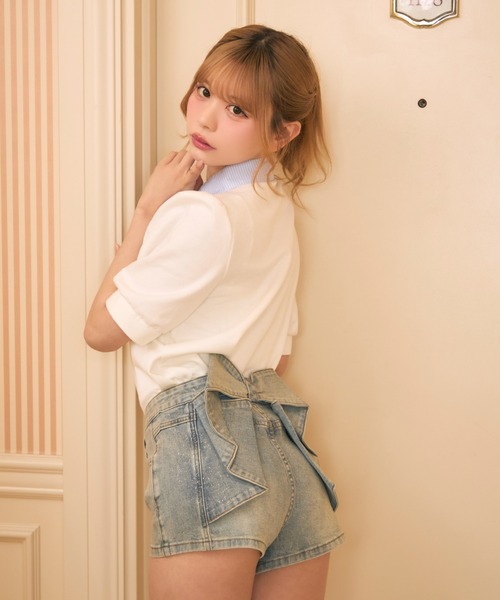 TITTY&CO.(ティティーアンドコー)の「バックリボンラメデニムパンツ(その他パンツ・レディース・ブルー・MEDIUM/SMALL/X-SMALL)」の6枚目の写真