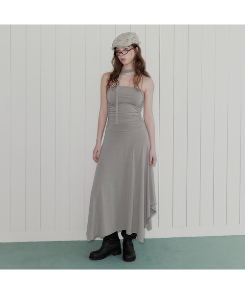 TWEE(トゥウィー)の「レティンシャーリングトップフレアロングワンピース(ストラップセット)(ワンピース・レディース・グレー/ブラック・FREE)」の1枚目の写真