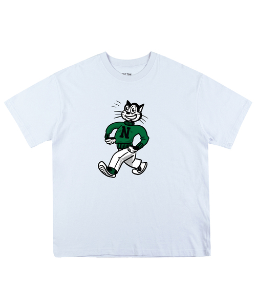 NAVYTEAM(ネイビーチーム)の「ハッピーキャットオリジナル 半袖Tシャツ(8色)(Tシャツ/カットソー・レディース・ネイビー系1/ブラック×ベージュ/グレー系その他2/グレー系その他3/ネイビー系2/ホワイト×ブラウン/ホワイト×グリーン/ブラック×グリーン・SMALL/MEDIUM/LARGE/X-LARGE)」の2枚目の写真