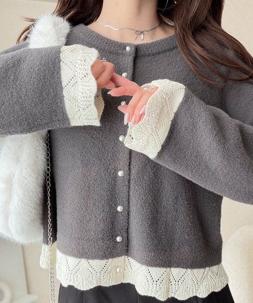 mily bilet（ミウィビレット）の「【mily bilet】裾レースとパールが、大人の甘さを引き立てる。前後2way配色ニットレースカーディガン（カーディガン/ボレロ・レディース・ブルー/レッド/アイボリー/チャコール・LARGE/X-LARGE/SMALL/MEDIUM）」の17枚目の写真