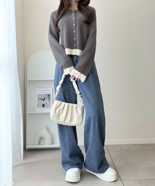 mily bilet（ミウィビレット）の「【mily bilet】裾レースとパールが、大人の甘さを引き立てる。前後2way配色ニットレースカーディガン（カーディガン/ボレロ・レディース・ブルー/レッド/アイボリー/チャコール・LARGE/X-LARGE/SMALL/MEDIUM）」の19枚目の写真