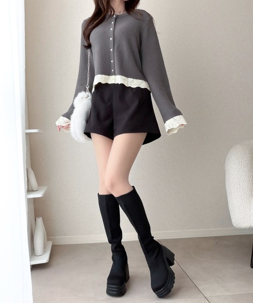 mily bilet（ミウィビレット）の「【mily bilet】裾レースとパールが、大人の甘さを引き立てる。前後2way配色ニットレースカーディガン（カーディガン/ボレロ・レディース・ブルー/レッド/アイボリー/チャコール・LARGE/X-LARGE/SMALL/MEDIUM）」の14枚目の写真