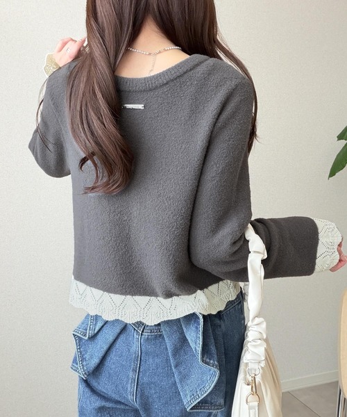 mily bilet（ミウィビレット）の「【mily bilet】裾レースとパールが、大人の甘さを引き立てる。前後2way配色ニットレースカーディガン（カーディガン/ボレロ・レディース・ブルー/レッド/アイボリー/チャコール・LARGE/X-LARGE/SMALL/MEDIUM）」の18枚目の写真