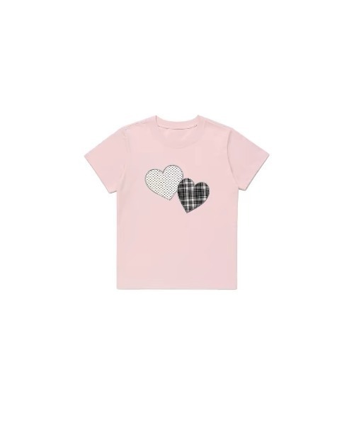 AsRiRe（アスリレイ）の「パッチワークハート刺繍コンパクトTシャツ（Tシャツ/カットソー・レディース・ピンク/ホワイト・M）」の3枚目の写真