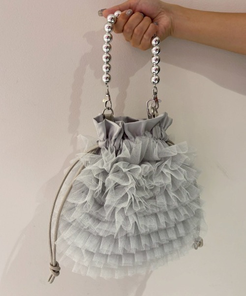 Cupid Heart(キューピッドハート)の「【Cupid Heart】結婚式用!フリルポーチBAG(ショルダーバッグ・レディース・ブラック/シルバー・MEDIUM)」の2枚目の写真