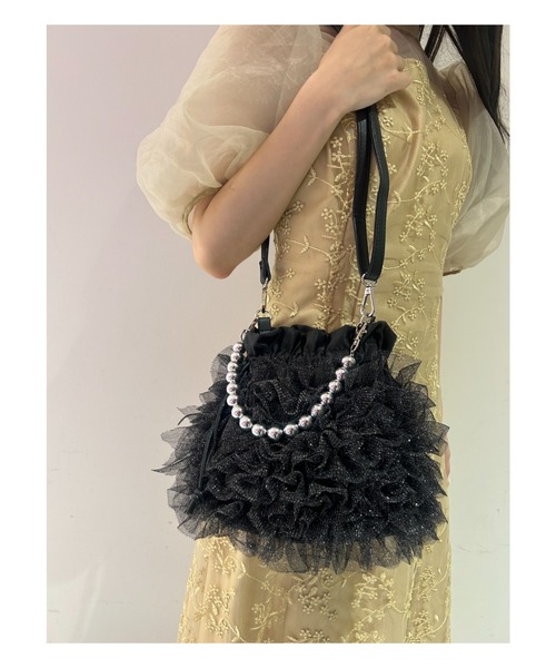 Cupid Heart(キューピッドハート)の「【Cupid Heart】結婚式用!フリルポーチBAG(ショルダーバッグ・レディース・ブラック/シルバー・MEDIUM)」の8枚目の写真