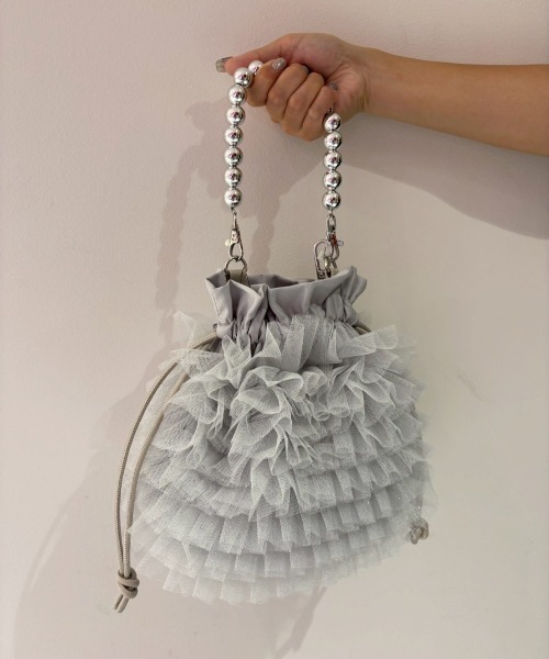 Cupid Heart(キューピッドハート)の「【Cupid Heart】結婚式用!フリルポーチBAG(ショルダーバッグ・レディース・ブラック/シルバー・MEDIUM)」の9枚目の写真