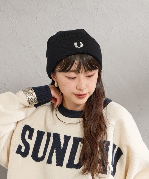 FRED PERRY（フレッドペリー）の「【WEB先行予約】[FRED PERRY/フレッドペリー] クラシック メリノウール ビーニー（ニットキャップ/ビーニー・レディース・ダークブラウン/ブラック・ONE SIZE）」の4枚目の写真