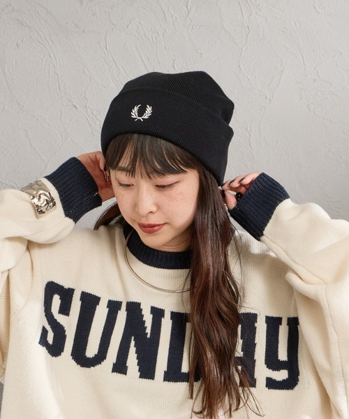 FRED PERRY（フレッドペリー）の「【WEB先行予約】[FRED PERRY/フレッドペリー] クラシック メリノウール ビーニー（ニットキャップ/ビーニー・レディース・ダークブラウン/ブラック・ONE SIZE）」の5枚目の写真