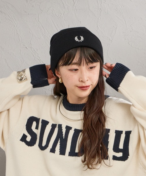 FRED PERRY（フレッドペリー）の「【WEB先行予約】[FRED PERRY/フレッドペリー] クラシック メリノウール ビーニー（ニットキャップ/ビーニー・レディース・ダークブラウン/ブラック・ONE SIZE）」の3枚目の写真
