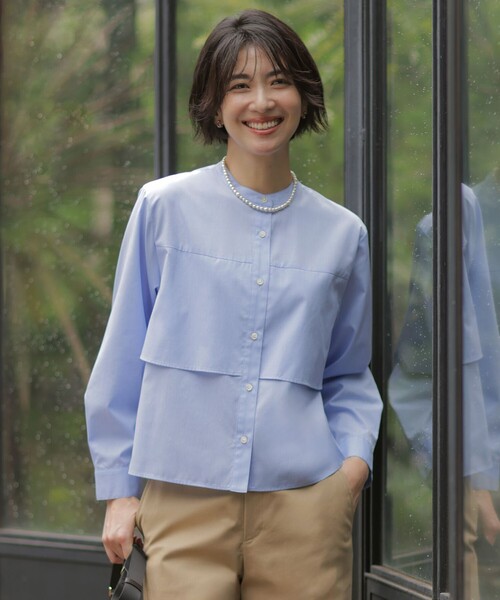 J.PRESS Ladies(J.プレス レディス)の「【一枚で着映え】コンパクトエステネージュ フロント フリル ブラウス(シャツ/ブラウス・レディース・ホワイト系/ネイビー系1/サックスブルー系/ライトグレー系1・XS)」の4枚目の写真