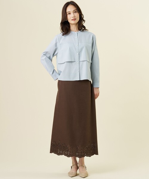J.PRESS Ladies(J.プレス レディス)の「【一枚で着映え】コンパクトエステネージュ フロント フリル ブラウス(シャツ/ブラウス・レディース・ホワイト系/ネイビー系1/サックスブルー系/ライトグレー系1・XS)」の8枚目の写真