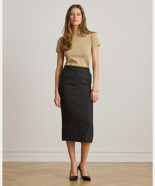 LAUREN RALPH LAUREN(ローレン ラルフ ローレン)の「チョークストライプ リネン ペンシル ミディ スカート(スカート・レディース・ブラック系1・2/0/4/00)」の6枚目の写真