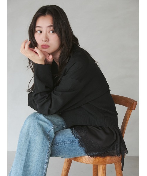 Mila Owen(ミラオーウェン)の「シアーVネックトプルーオーバー(ニット/セーター・レディース・ブラック/イエロー/アイボリー・F)」の5枚目の写真