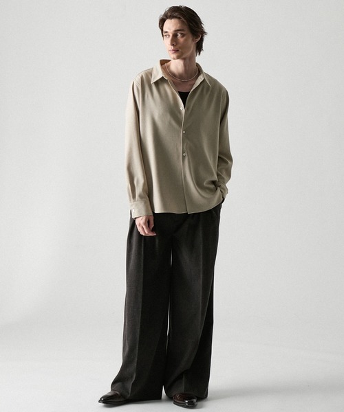 CLEL（クレイル）の「【CLEL】Linen Blend Regular Collar Shirt / リネンブレンド レギュラーカラーシャツ【セットアップ対応】（シャツ/ブラウス・メンズ・ナチュラル/ベージュ/ブラック/ブラック系・XS/S/L/M）」の14枚目の写真