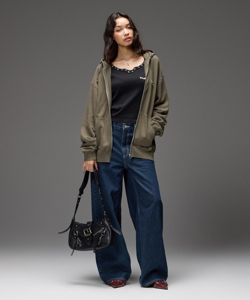 X-girl(エックスガール)の「LOOP WITH BUCKLE WIDE LEG DENIM PANTS(デニムパンツ・レディース・ブラック/インディゴブルー・S/M)」の6枚目の写真