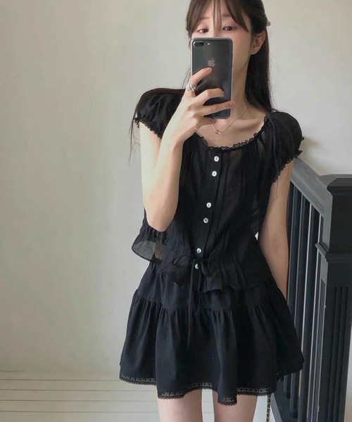 Girly Doll(ガーリードール)の「レーストリムパフスリギャザーブラウス(シャツ/ブラウス・レディース・ブラック/ピンク/ホワイト・FREE)」の13枚目の写真