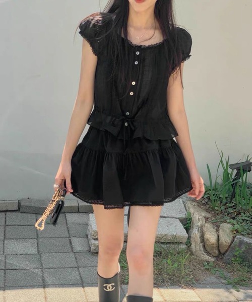 Girly Doll(ガーリードール)の「レーストリムパフスリギャザーブラウス(シャツ/ブラウス・レディース・ブラック/ピンク/ホワイト・FREE)」の15枚目の写真