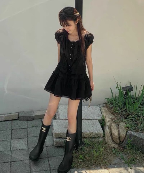 Girly Doll(ガーリードール)の「レーストリムパフスリギャザーブラウス(シャツ/ブラウス・レディース・ブラック/ピンク/ホワイト・FREE)」の17枚目の写真