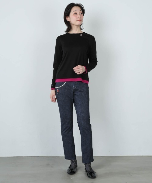 STUDIO PICONE(スタジオピッコーネ)の「ワッペン付きバイカラープルオーバー(Tシャツ/カットソー・レディース・グレー/ブラック/ホワイト/ピンク・LL/L/M)」の7枚目の写真