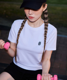ウィメンズスタンダードハッシュタグスリムフィット半袖Tシャツ(ホワイト)
