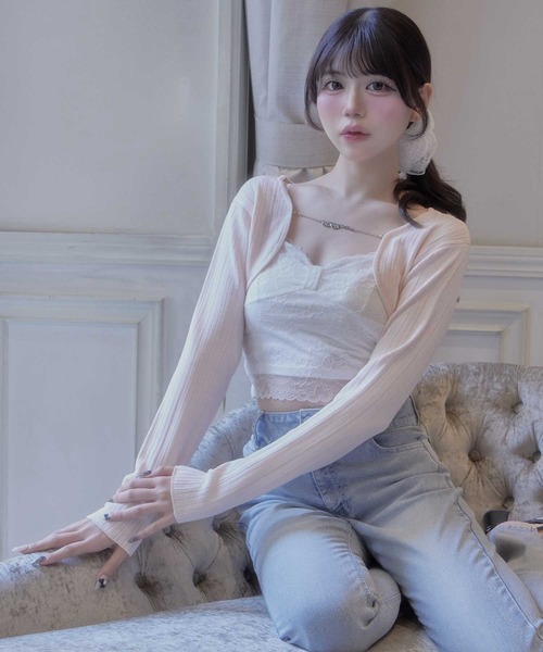 Belle Charme(ベルシャルム)の「【Belle Charme 】Belle Charme Chain Bolero(カーディガン/ボレロ・レディース・オフホワイト/ピンク・FREE)」の2枚目の写真