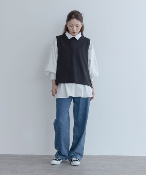 maviru(マヴィル)の「ゆったりなのに、すっきり見える。タック オーバーサイズ シャツ(シャツ/ブラウス・レディース・ブルーグレー/オフホワイト/ブラック・FREE)」の7枚目の写真