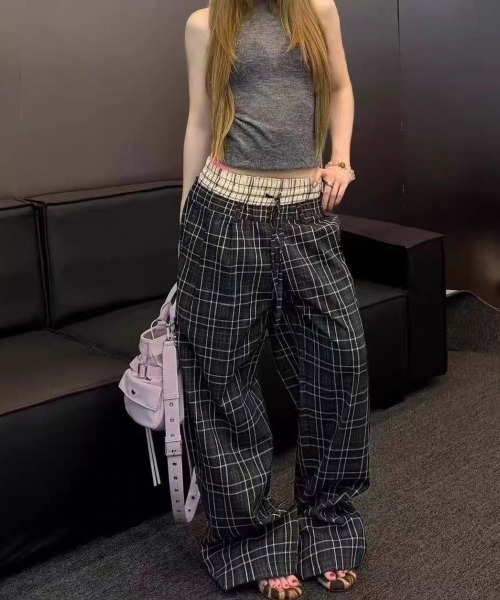 FreeZone(フリーゾーン)の「ダブルウエスト切り替え シワ感チェックワイドパンツ(スウェットパンツ・メンズ・ブラック・SMALL/MEDIUM/LARGE)」の16枚目の写真