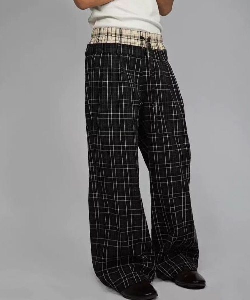 FreeZone(フリーゾーン)の「ダブルウエスト切り替え シワ感チェックワイドパンツ(スウェットパンツ・メンズ・ブラック・SMALL/MEDIUM/LARGE)」の20枚目の写真