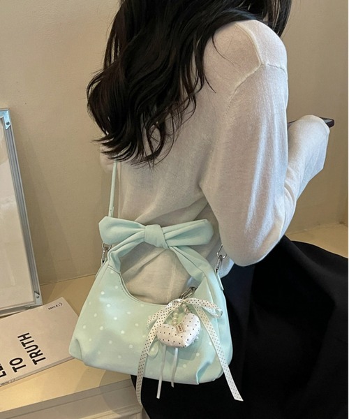 FREE STYLISTS(フリー スタイリスト)の「2WAY ドット柄 リボン ショルダーバッグ(ショルダーバッグ・レディース・ミント/ブラック・FREE)」の10枚目の写真