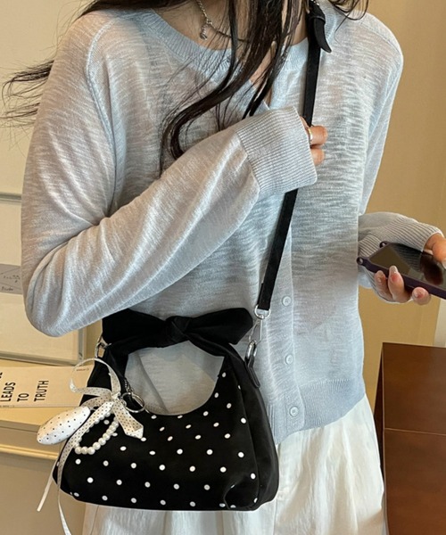 FREE STYLISTS(フリー スタイリスト)の「2WAY ドット柄 リボン ショルダーバッグ(ショルダーバッグ・レディース・ミント/ブラック・FREE)」の5枚目の写真