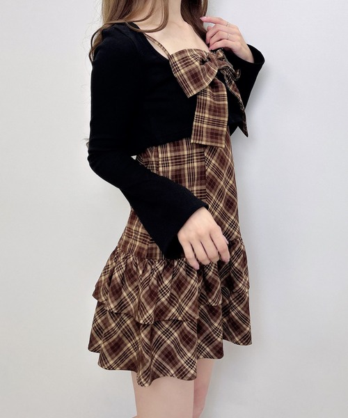 INGNI(イング)の「チェック柄リボンミニキャミワンピース+リブカーディガンセット(セットアップ・レディース・ブラウン系その他5/ブラック系3・M)」の15枚目の写真