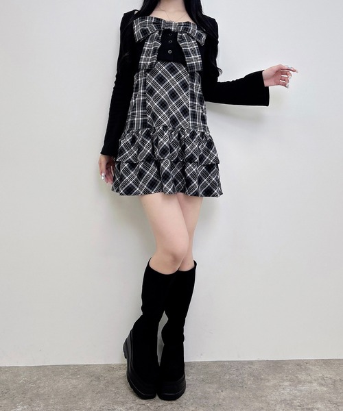 INGNI(イング)の「チェック柄リボンミニキャミワンピース+リブカーディガンセット(セットアップ・レディース・ブラウン系その他5/ブラック系3・M)」の11枚目の写真