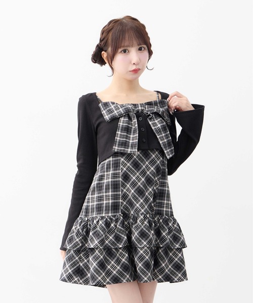 INGNI(イング)の「チェック柄リボンミニキャミワンピース+リブカーディガンセット(セットアップ・レディース・ブラウン系その他5/ブラック系3・M)」の21枚目の写真
