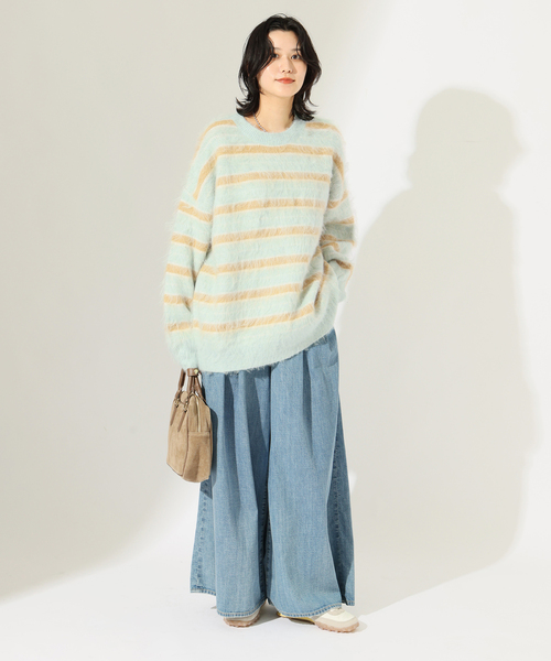 JOURNAL STANDARD（ジャーナルスタンダード）の「《新色あり/WEB限定追加》マルチボーダーシャギーニット（ニット/セーター・レディース・ブラック/サックスブルー・FREE）」の9枚目の写真