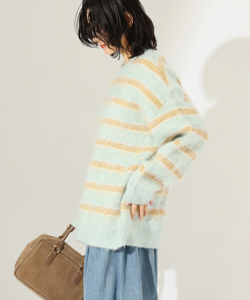 JOURNAL STANDARD（ジャーナルスタンダード）の「《新色あり/WEB限定追加》マルチボーダーシャギーニット（ニット/セーター・レディース・ブラック/サックスブルー・FREE）」の15枚目の写真